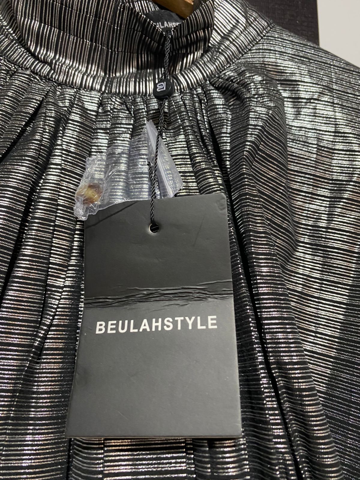 BEULAH STYLE |L| Cordia Gathered Metallic Georgette Peplum Blouse Asymmetrical Pleated Skirt
