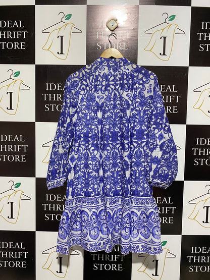 ANTONIO MELANI |XS| BUST 21| Brynn dress in the "Navy Blue White Sea La Vie" Print