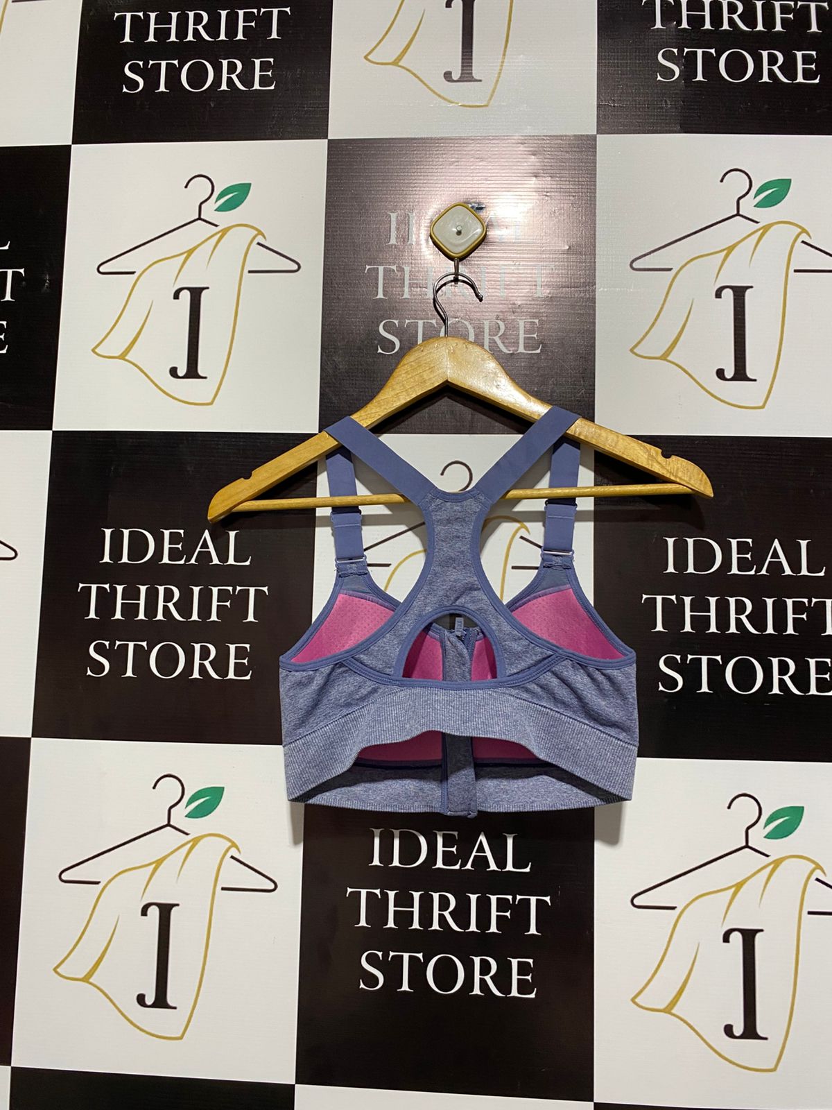 PINK ACTIVE |S| BUST 13| Front-Zip Sports Bra in a Blue-Gray Heathered Color