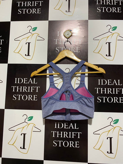 PINK ACTIVE |S| BUST 13| Front-Zip Sports Bra in a Blue-Gray Heathered Color