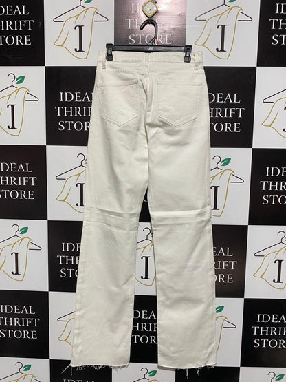 DVI |L| WAIST 30| White, Distressed, Wide-Leg Denim Pants