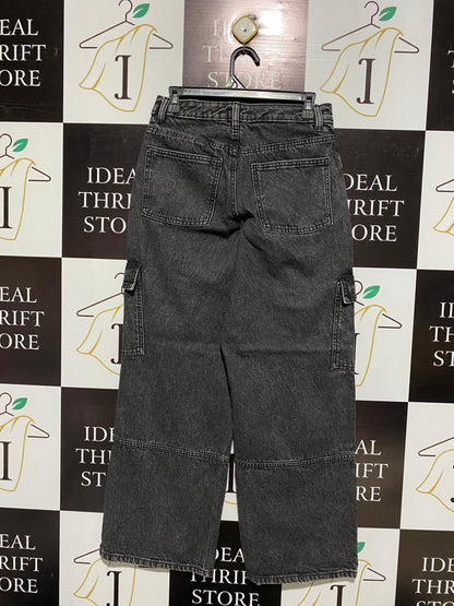 Black or Dark Grey Wide-Leg Cargo Jeans |M| WAIST 28|