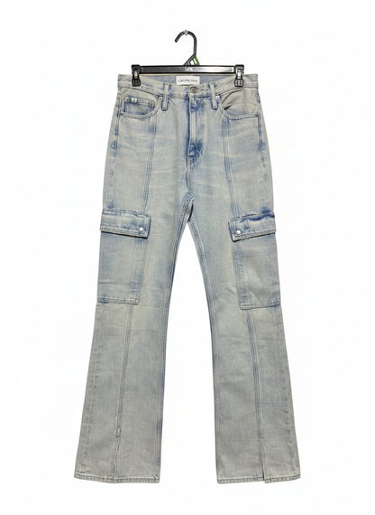 CALVIN KLEIN |L| WAIST 30| B6| Light-Wash Flared Denim Cargo Pants