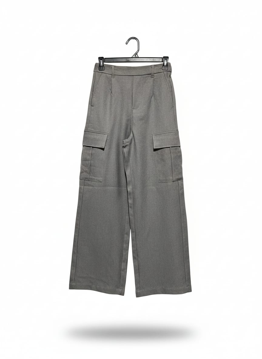 Grey Wide-Leg Cargo Trousers |S| WAIST 26| C8|