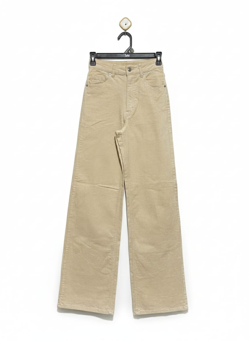 DIVIDED H&M |S| WAIST 26| C7| beige or khaki high-waisted, wide-leg corduroy trousers