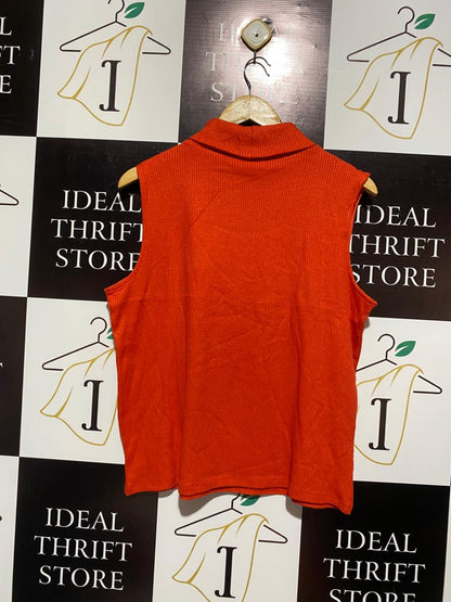 ANKO |L| BUST 20| Orange Ribbed Mock-Neck Sleeveless Top