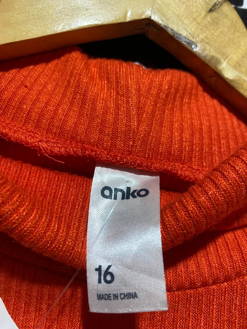 ANKO |L| BUST 20| Orange Ribbed Mock-Neck Sleeveless Top