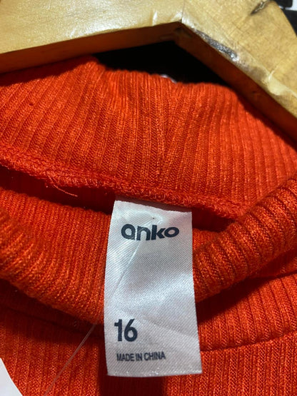 ANKO |L| BUST 20| Orange Ribbed Mock-Neck Sleeveless Top
