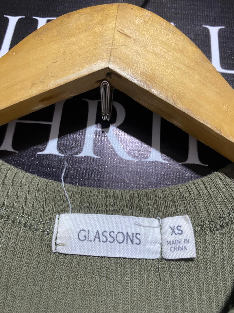 GLASSONS |XS| BUST 11| Khaki Green Ribbed Midi Dress