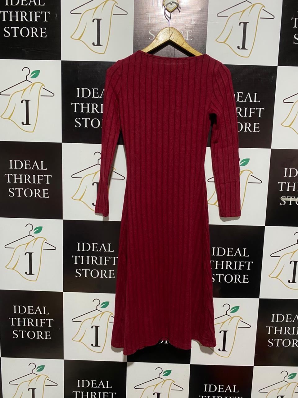 SHEIN |S| BUST 15| Red Ribbed Knit Midi Dress