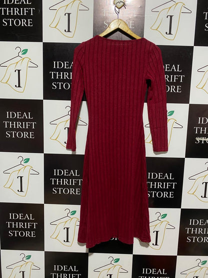 SHEIN |S| BUST 15| Red Ribbed Knit Midi Dress
