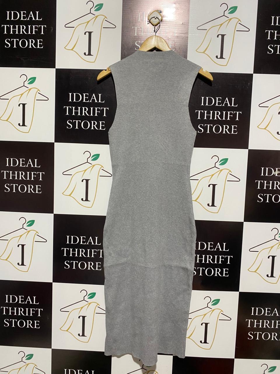 ALLY |S| BUST 14| Grey Ribbed Knit Midi Dress
