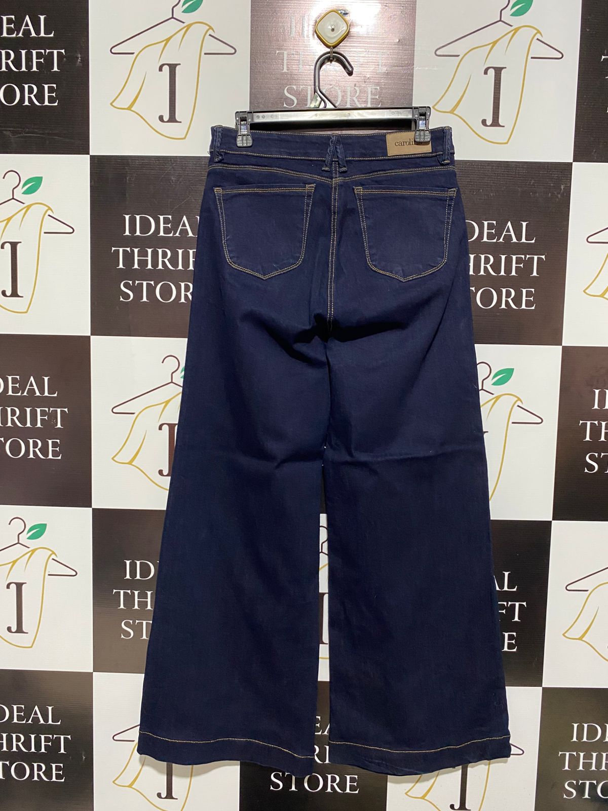 CAROLIRIA |L| WAIST 30| Dark Blue Patch Pocket Wide Leg Jeans