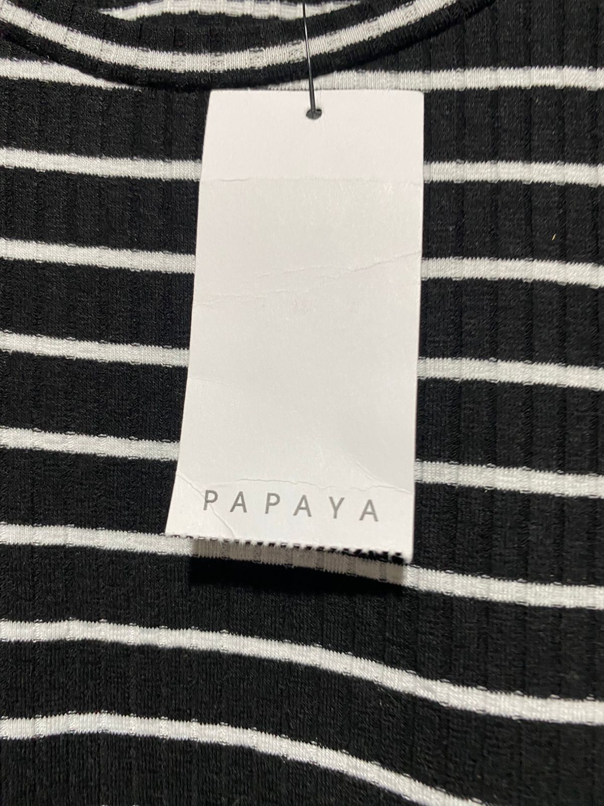 PAPAYA |M| BUST 19| Striped Knit with Poplin Puff Sleeve Top