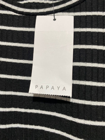 PAPAYA |M| BUST 19| Striped Knit with Poplin Puff Sleeve Top
