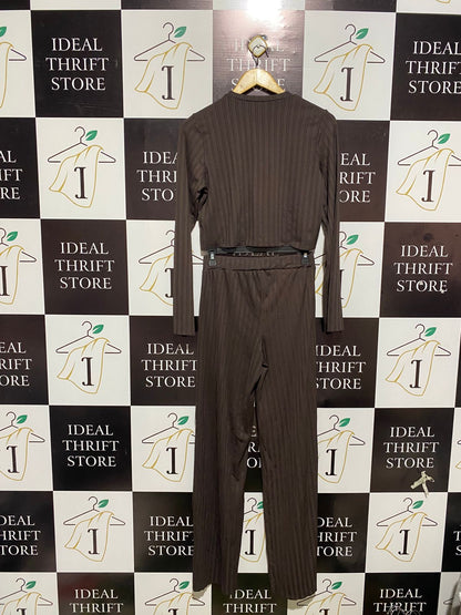 ADDAX |S| Vero Moda Plisse High Neck Asymmetric Hem Top and Wide Leg Pants Set
