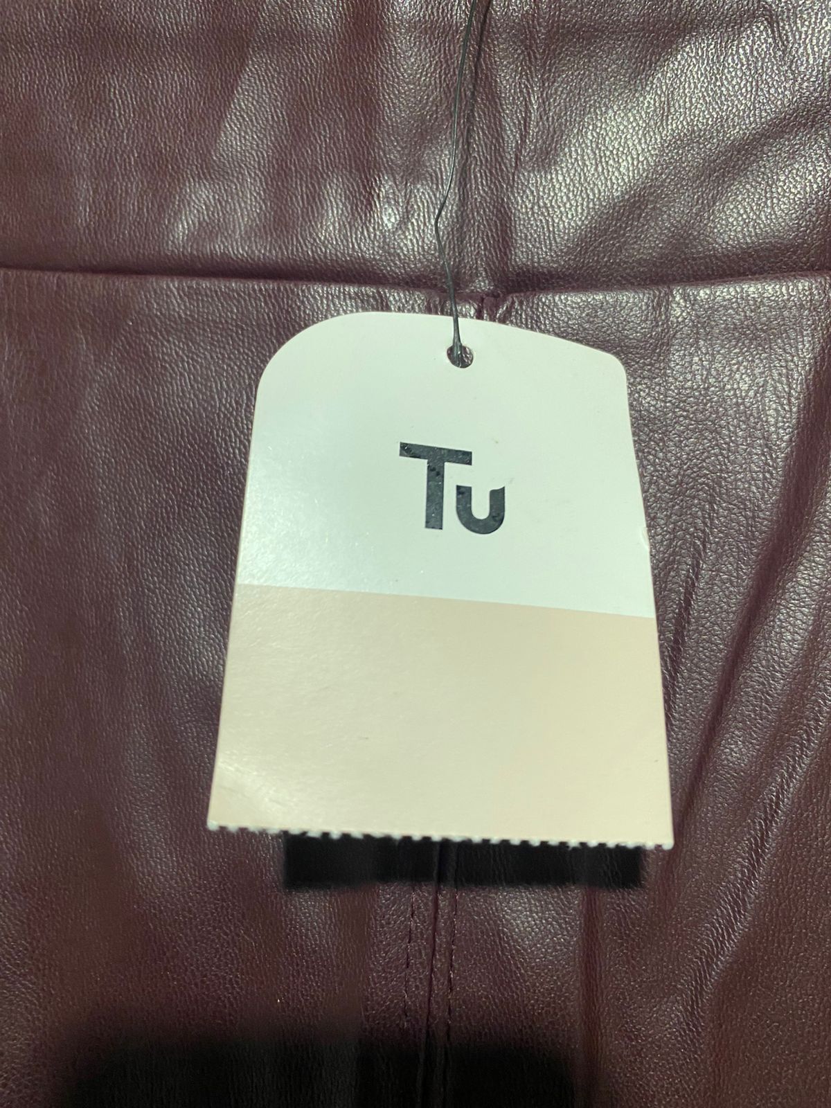 TU WOMAN |L| WAIST 32|  burgundy faux-leather A-line midi skirt