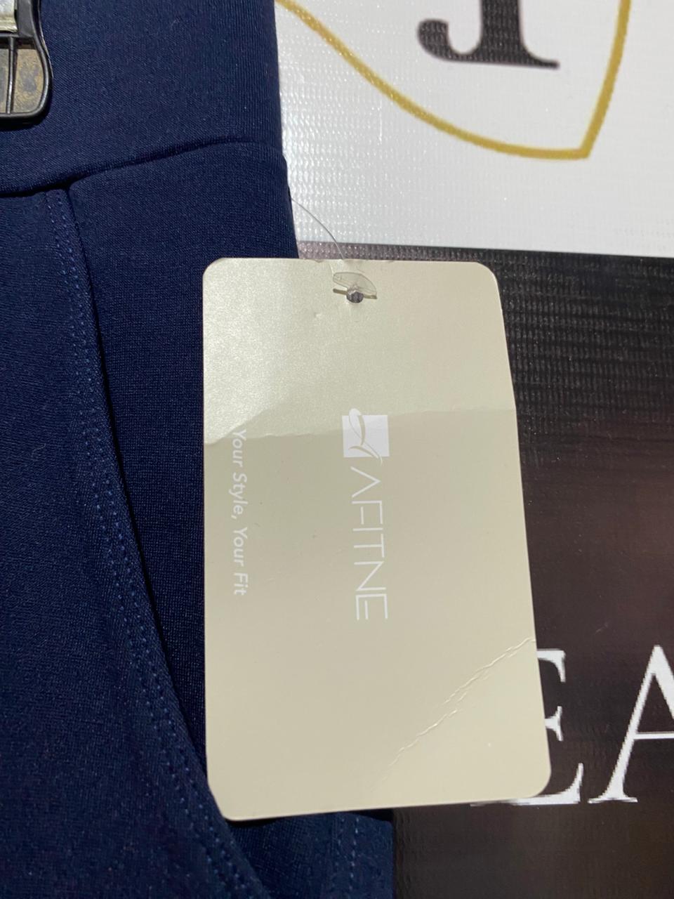 AFITNE |L| WAIST 32| Navy Blue Straight-Leg Trousers With Zipped Pockets
