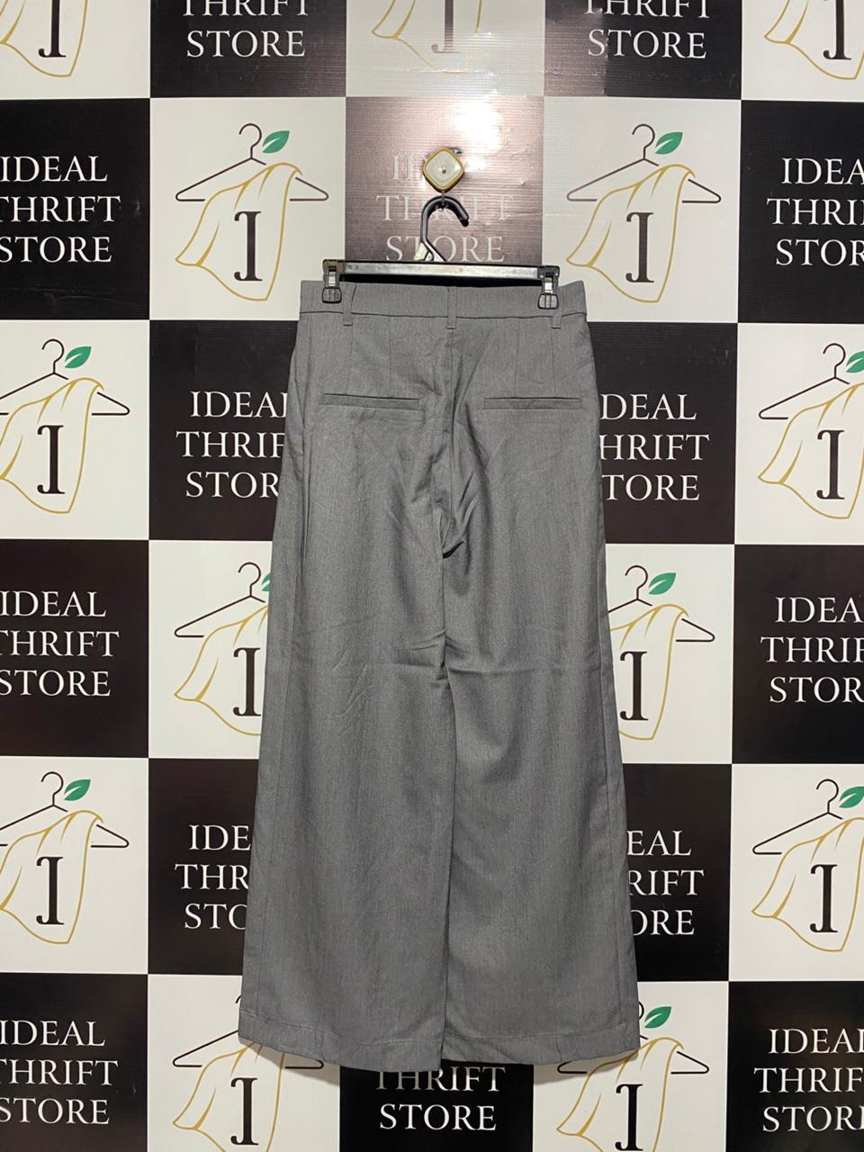 Pomelo Wide Leg Pleated Trousers - Light Grey |L| WAIST 30|