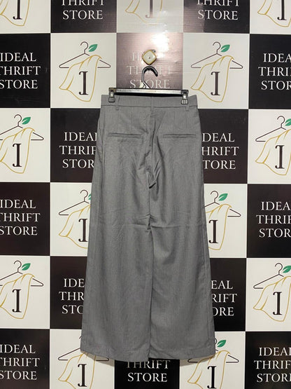 Pomelo Wide Leg Pleated Trousers - Light Grey |L| WAIST 30|
