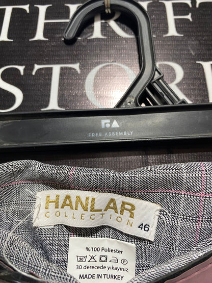 HANLAR COLLECTION |XL| WAIST 34| Grey Plaid (Prince of Wales Check) Midi Skirt