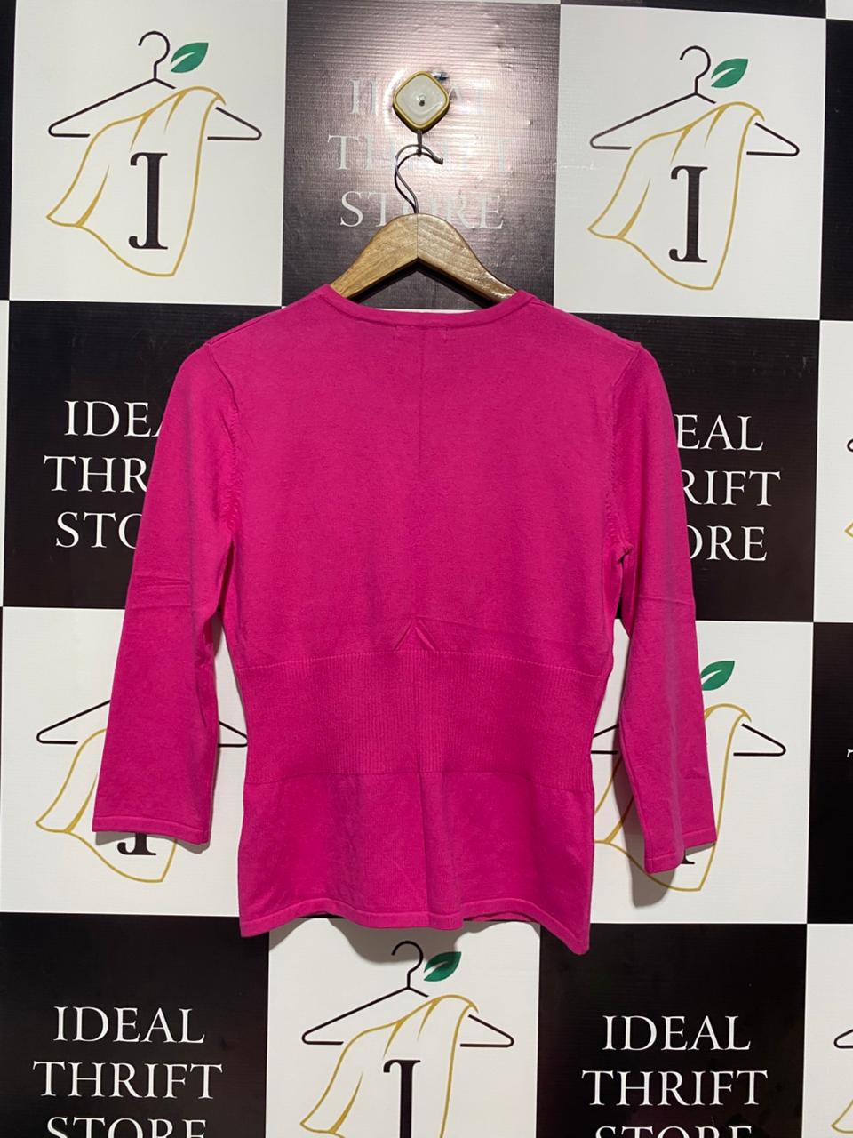 KERSH |M| BUST 17| Fuchsia Pink V-Neck Button-Down Cardigan