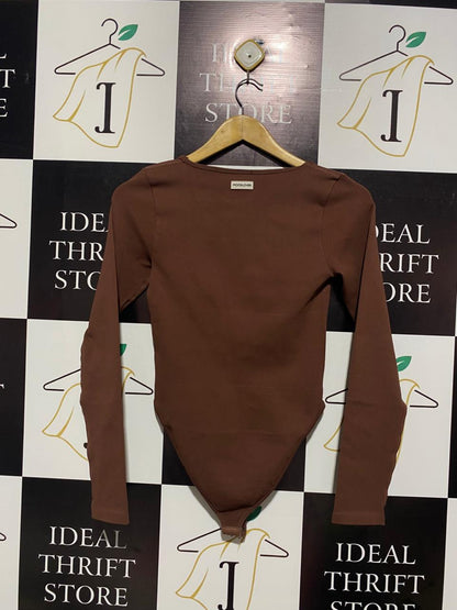 MOOSLOVER |S| BUST 13| Brown Square Neck Long Sleeve Bodysuit