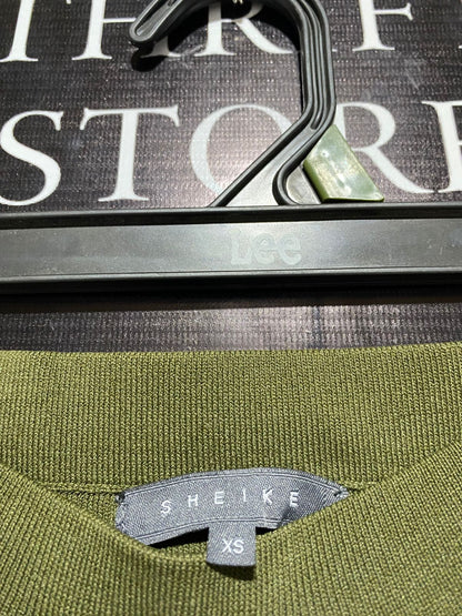 SHEIKE |XS| WAIST 24| C6| olive green knit midi pencil skirt