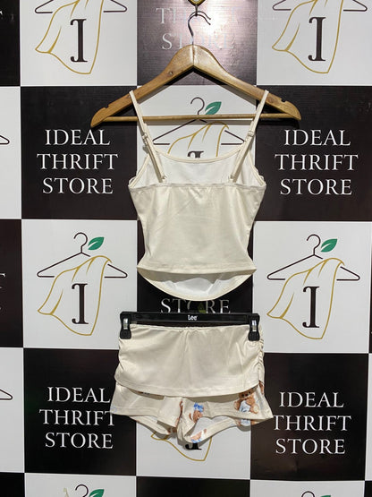 SHEIN |XS| Lace-Trim Spaghetti-Strap Camisole and Matching Pleated Shorts