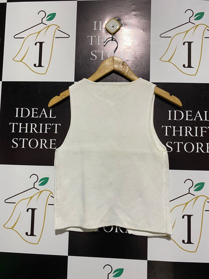 GLASSONS |S| BUST 14| White Knit Sleeveless Vest