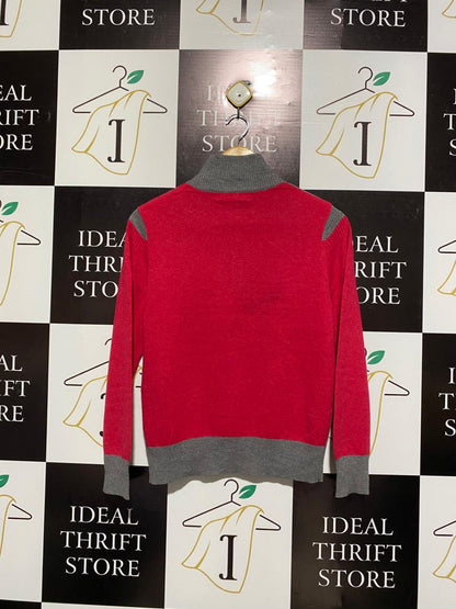 DONG FONGLIQUE |M| BUST 17| Red and Grey Quarter-Zip Knit Sweater