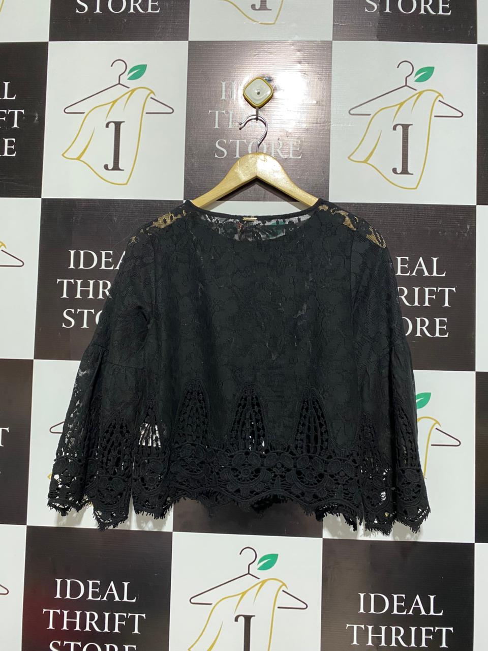 LEE COOPER |M| BUST 17| Black Lace Bell Sleeve Top