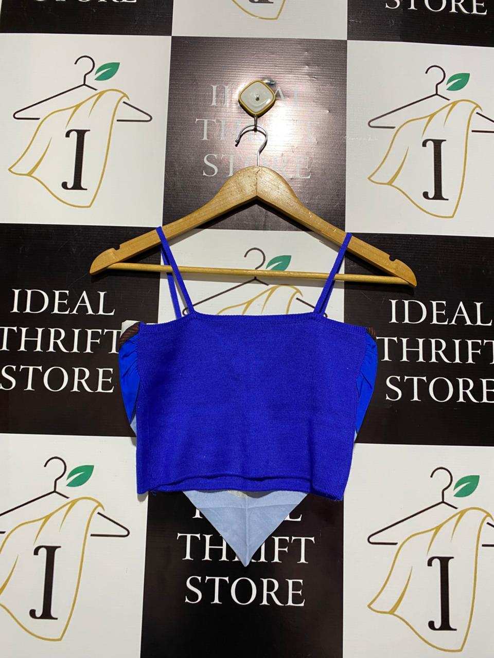 Blue and White Scarf Print Crop Top |S| BUST 13|