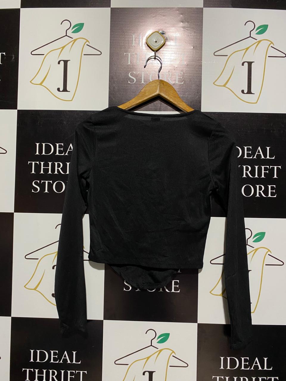 ANKO |S| BUST 14| black long-sleeve corset-style crop top