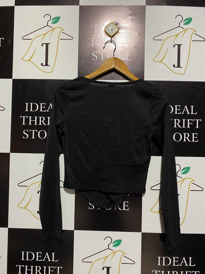 ANKO |S| BUST 14| black long-sleeve corset-style crop top