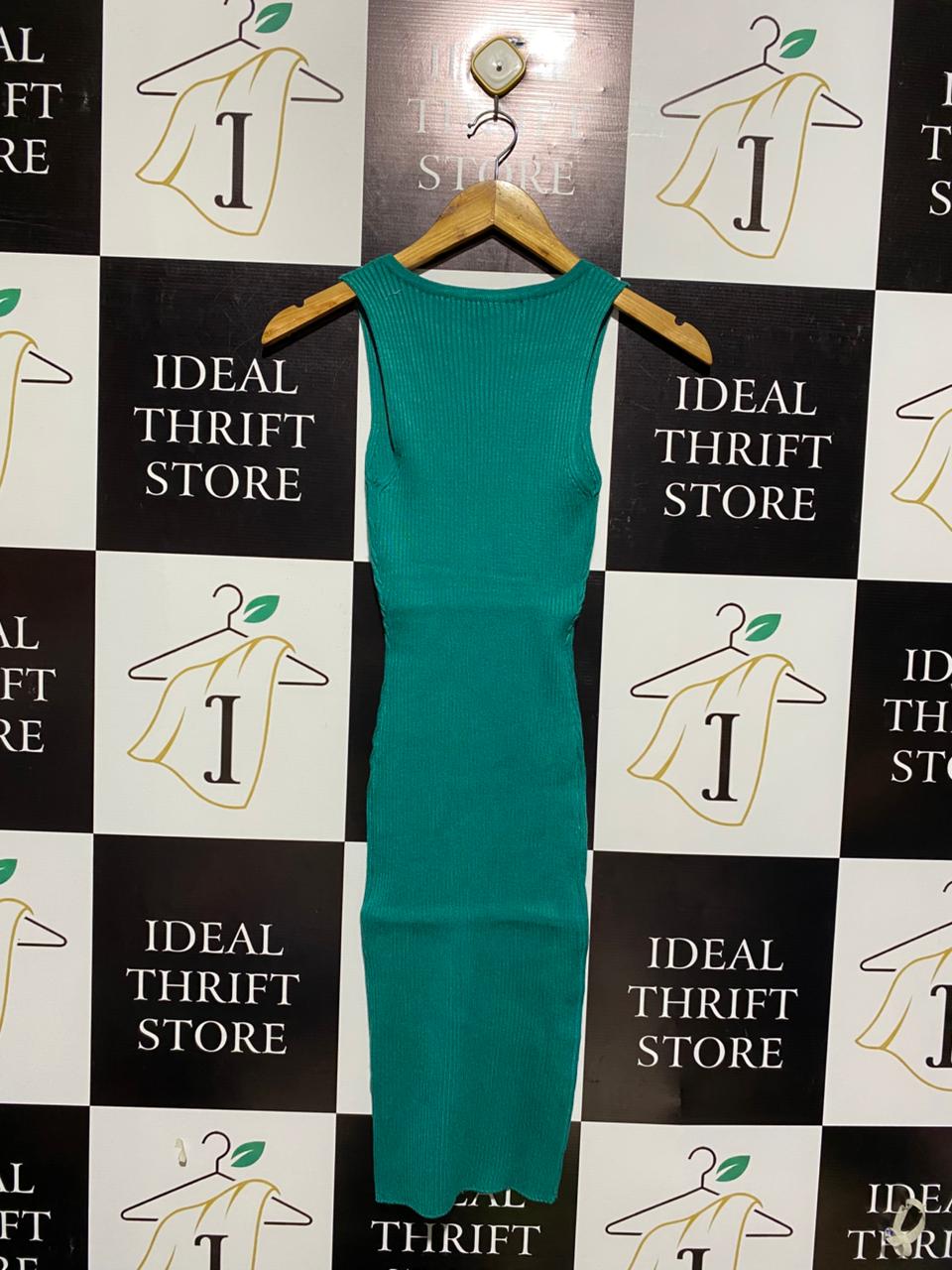 VALLEY GIRL |S| BUST 9| Green Ribbed Knit Bodycon Midi Dress
