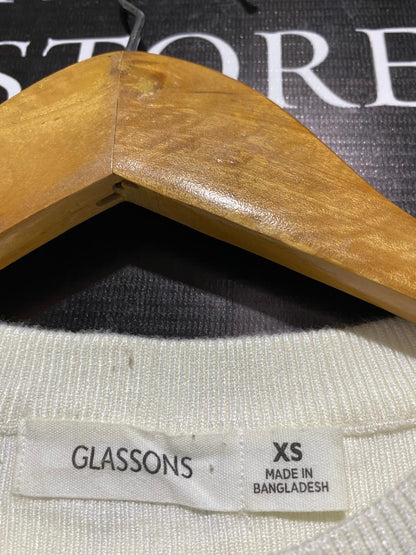 GLASSONS |S| BUST 13| Off-White/Oatmeal) Ribbed Long-Sleeve T-Shirt