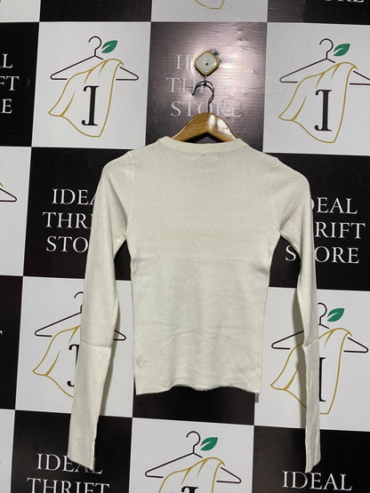GLASSONS |S| BUST 13| Off-White/Oatmeal) Ribbed Long-Sleeve T-Shirt