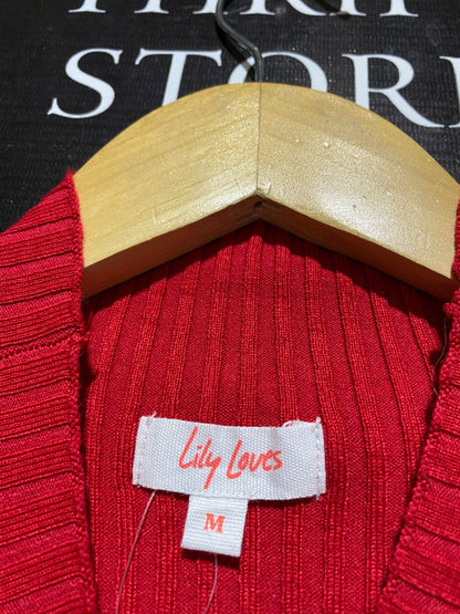 LILY LOVES |M| BUST 14| Red Ribbed Knit Mock-Neck Sweater