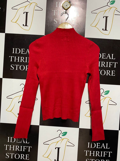 LILY LOVES |M| BUST 14| Red Ribbed Knit Mock-Neck Sweater