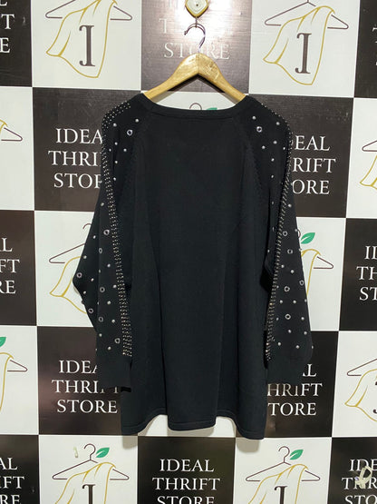 CITY CHIC |L| BUST 23| Black Long-Sleeve Sweater Featuring Silver Grommets or Studs
