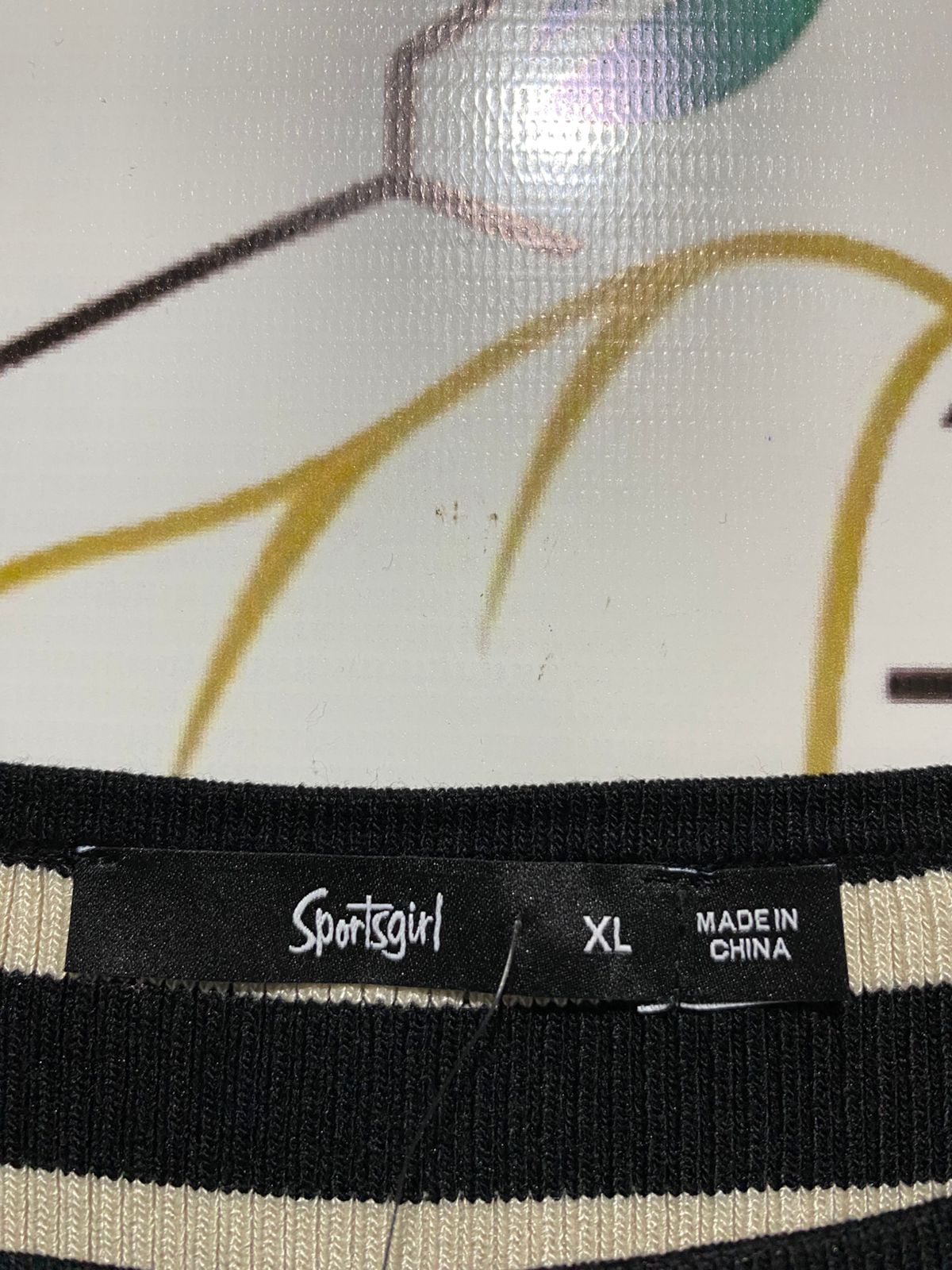 SPORTS GIRL |XL| BUST 16| C1| Black and White Striped Knit Bardot-style Crop Top