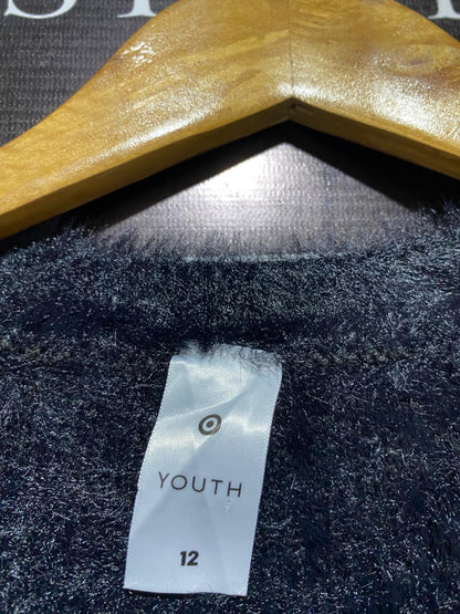 YOUTH |M| BUST 17| Black Fluffy Knit Cropped Sweater