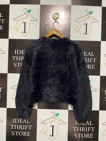YOUTH |M| BUST 17| Black Fluffy Knit Cropped Sweater