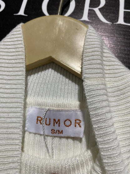 RUMOR |S/M| BUST 11| White Ribbed Knit Long-Sleeve Crop Top