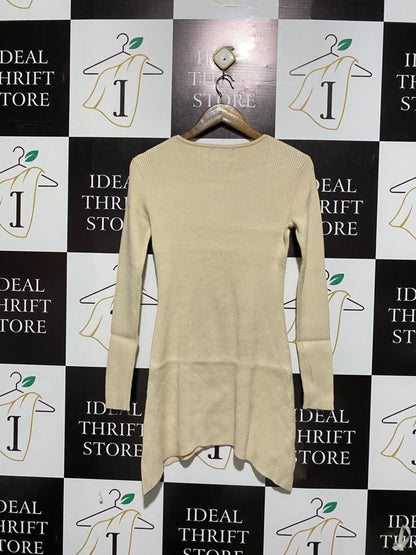 MOSSMAN |M| BUST 15| Beige Long-Sleeve Ribbed Mini Dress