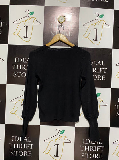 SILVER WISHER |L| BUST 14| Black Square-Neck Top With Long Puff Sleeves and Fitted Cuffs