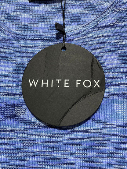 WHITE FOX |L| BUST 12| Blue and White Space-Dye Knit Midi Dress