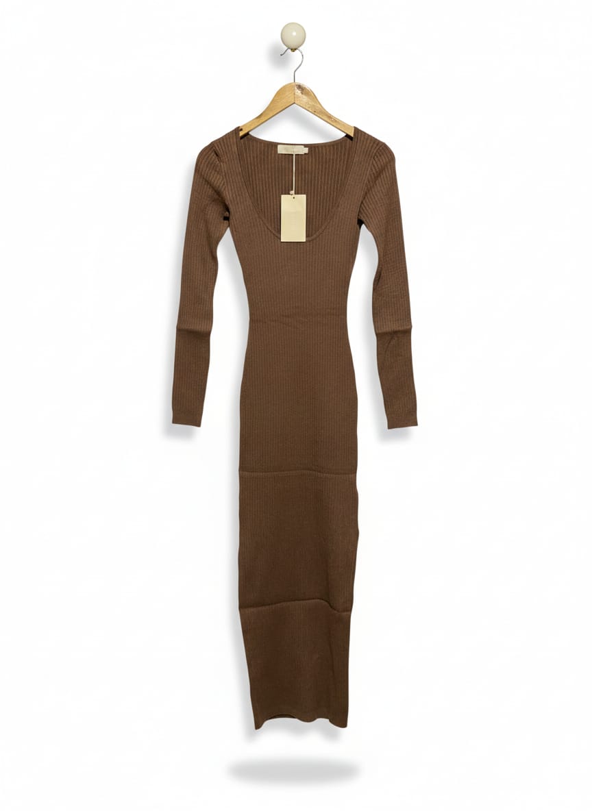 MESHKI |S| BUST 13| Brown Scoop Neck Maxi Dress