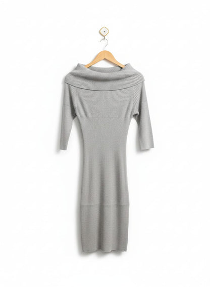 WHITE CLOSET |M| BUST 14| Grey Ribbed Knit Dress